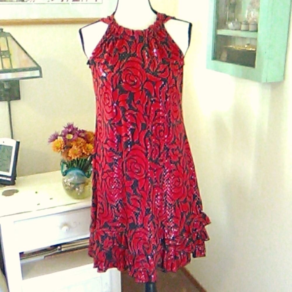 J.B.S. Sparkly Red and Black Swing Dress